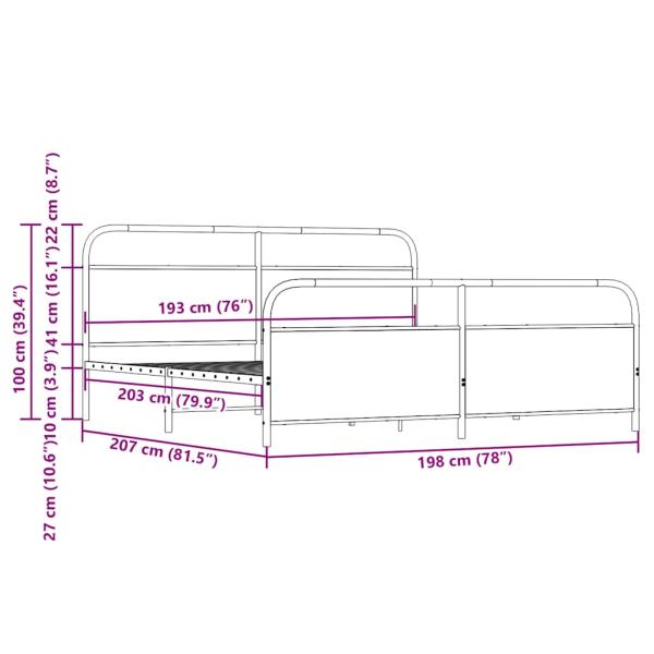 Metallbett ohne Matratze Räuchereiche 193x203 cm