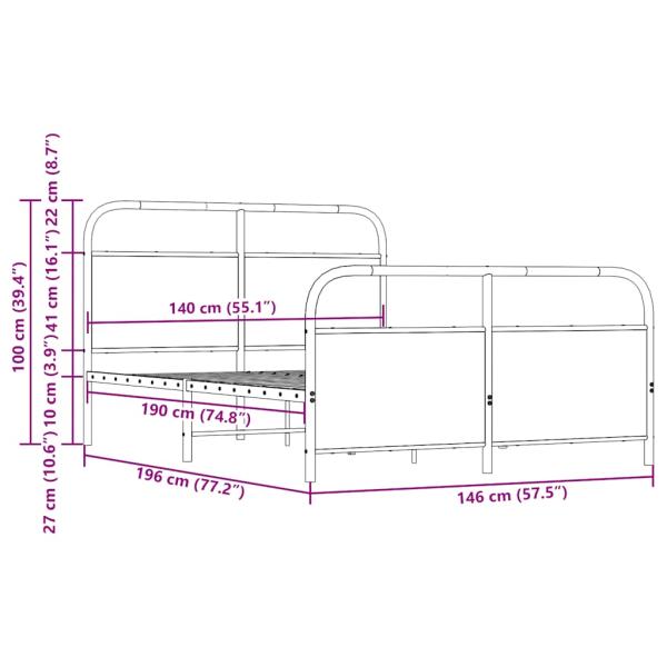 Metallbett ohne Matratze Sonoma-Eiche 140x190 cm