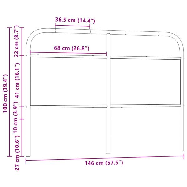 Kopfteil Räuchereiche 140 cm Stahl und Holzwerkstoff