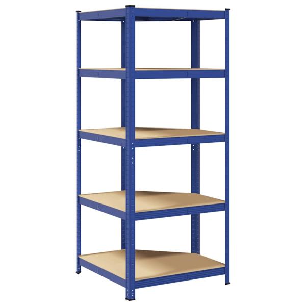 Eckregal mit 5 Böden Blau Stahl & Holzwerkstoff