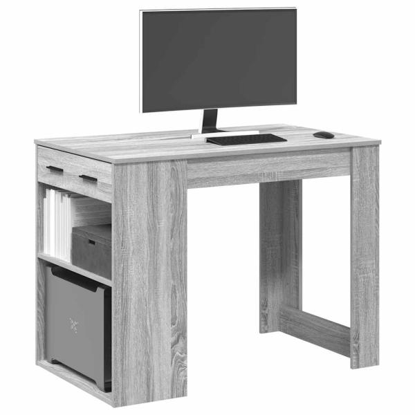ARDEBO.de - Schreibtisch mit Schubladen Ablage Grau Sonoma 102x62x77,5 cm
