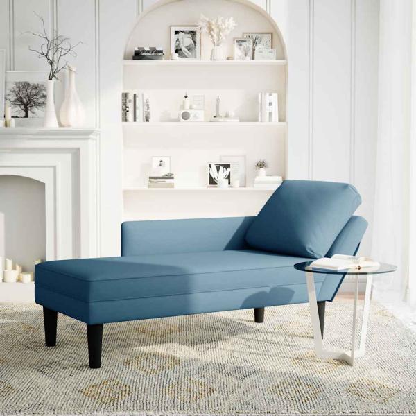 Chaiselongue mit Kissen und Rechter Armlehne Blau Samt