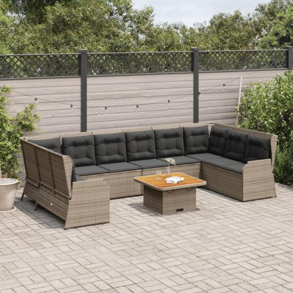 ARDEBO.de - 7-tlg. Garten-Lounge-Set mit Kissen Grau Poly Rattan