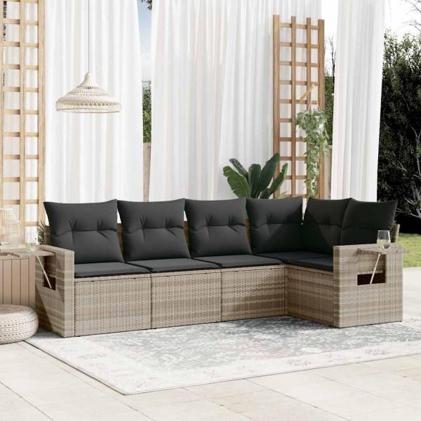 ARDEBO.de - 5-tlg. Garten-Sofagarnitur mit Kissen Hellgrau Poly Rattan