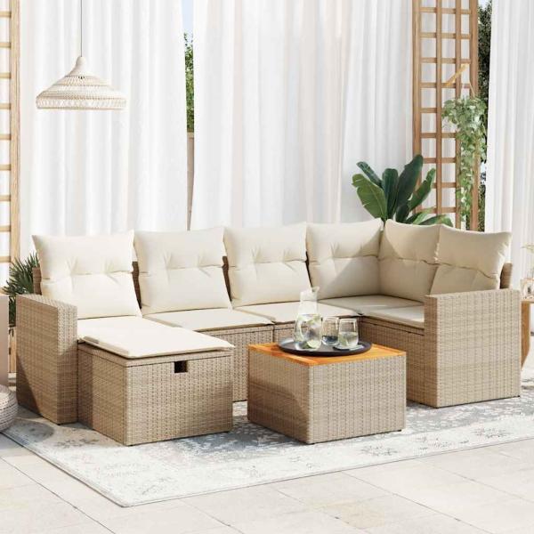 ARDEBO.de - 7-tlg. Garten-Sofagarnitur mit Kissen Beige Poly Rattan