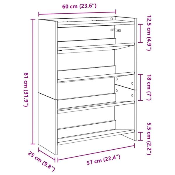 Schuhregal Räuchereiche 80x25x61,5 cm Holzwerkstoff