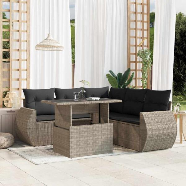 ARDEBO.de - 6-tlg. Garten-Sofagarnitur mit Kissen Hellgrau Poly Rattan