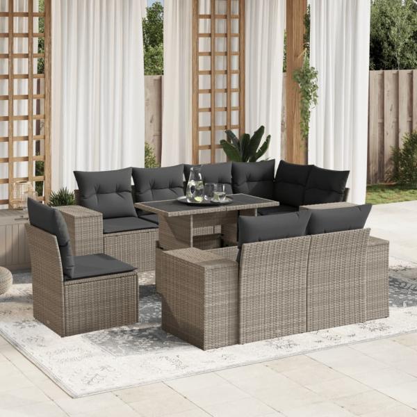 ARDEBO.de - 9-tlg. Garten-Sofagarnitur mit Kissen Hellgrau Poly Rattan