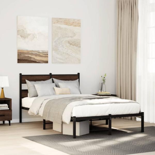 ARDEBO.de - Bettgestell ohne Matratze mit Kopfteil Braun Eiche 120x200 cm