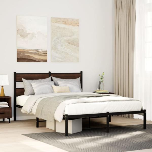 ARDEBO.de - Bettgestell ohne Matratze mit Kopfteil Braun Eiche 160x200 cm