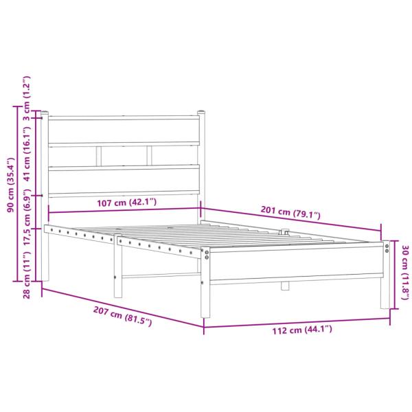 Bettgestell ohne Matratze mit Kopfteil Sonoma-Eiche 107x203 cm