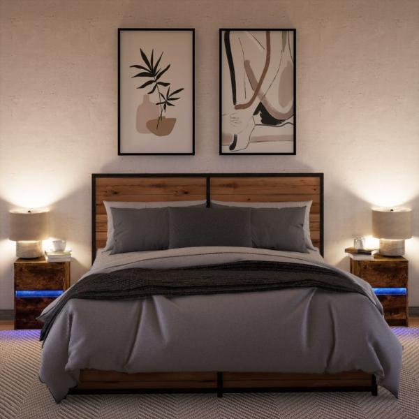 Nachttische mit LED-Leuchten 2 Stk. Räuchereiche Holzwerkstoff