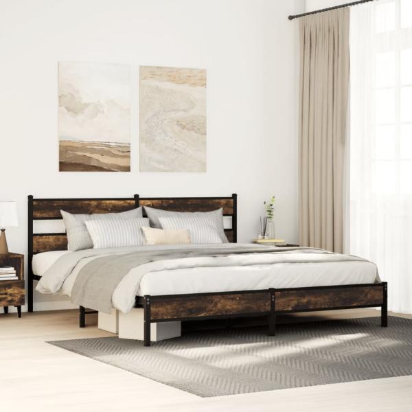 ARDEBO.de - Metallbett ohne Matratze Räuchereiche 193x203 cm