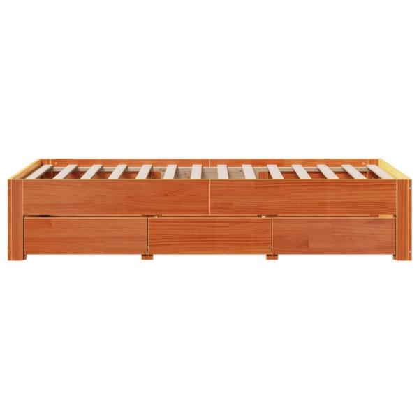 Massivholzbett ohne Matratze mit Schubladen Braun 90x190 cm