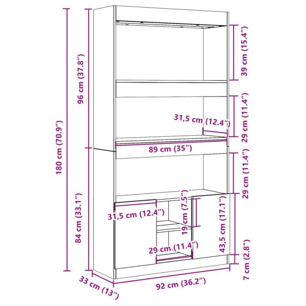 Highboard Sonoma-Eiche 92x33x180 cm Holzwerkstoff