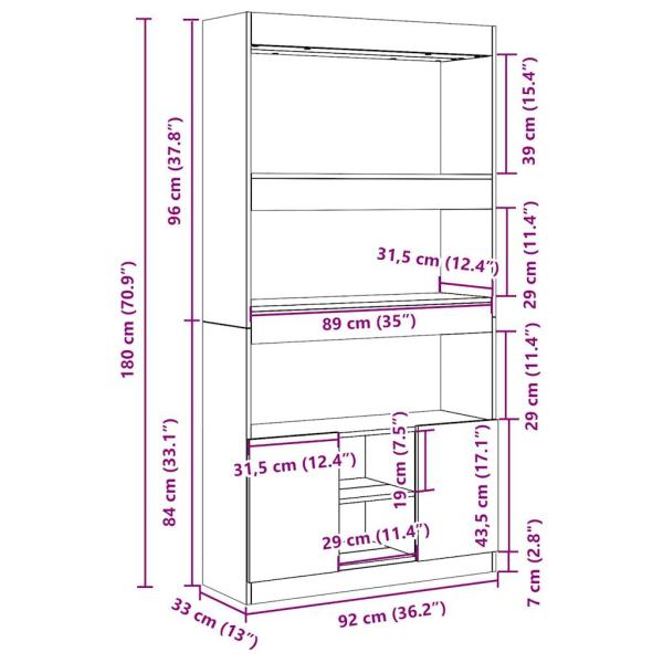 Highboard Räuchereiche 92x33x180 cm Holzwerkstoff