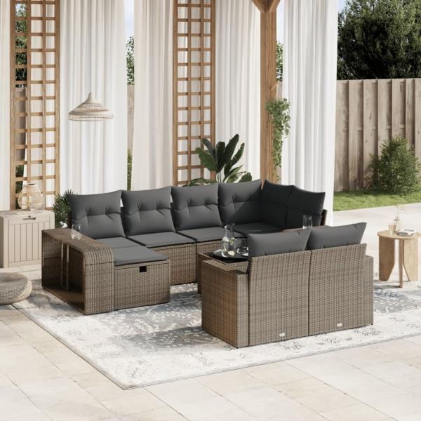 ARDEBO.de - 11-tlg. Garten-Sofagarnitur mit Kissen Hellgrau Poly Rattan