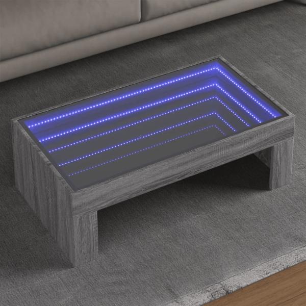 ARDEBO.de - Couchtisch mit Infinity-LED Grau Sonoma 90x50x30 cm
