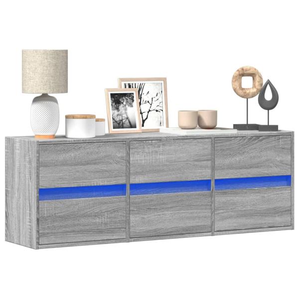 ARDEBO.de - TV-Wandschrank mit LED-Beleuchtung Grau Sonoma 130x31x45 cm