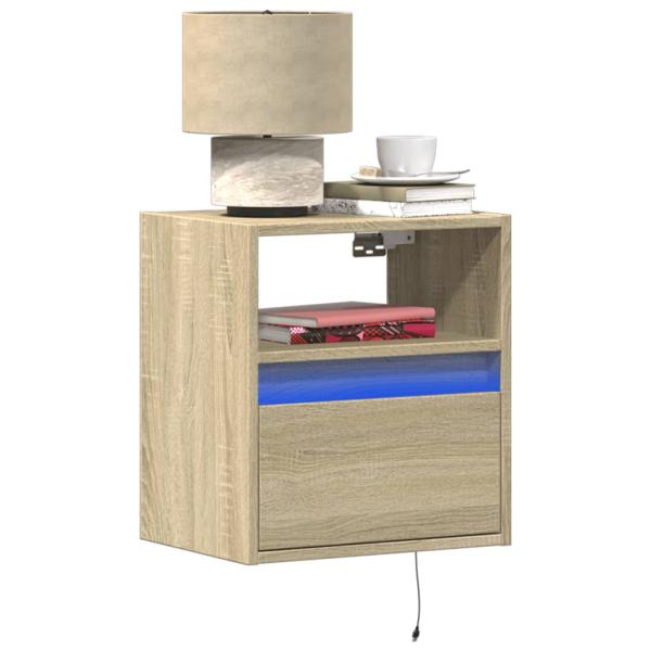 ARDEBO.de - Wand-Nachttische mit LED-Leuchten 2 Stk. Sonoma-Eiche
