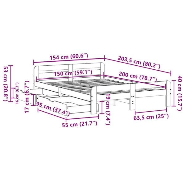 Massivholzbett ohne Matratze Wachsbraun 150x200 cm Kiefernholz