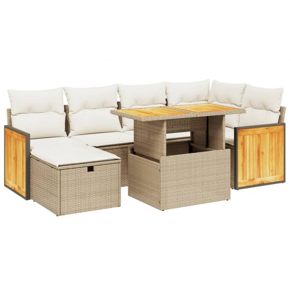 ARDEBO.de - 7-tlg. Garten-Sofagarnitur mit Kissen Beige Poly Rattan