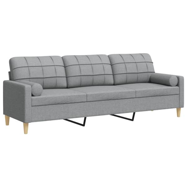 ARDEBO.de - Sofa 3-Sitzer mit Zierkissen Hellgrau 210 cm Stoff