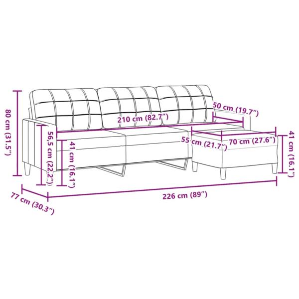 ARDEBO.de - 3-Sitzer-Sofa mit Hocker Weinrot 210 cm Stoff