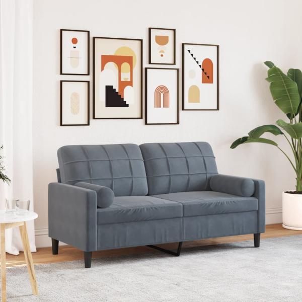 ARDEBO.de - 2-Sitzer-Sofa mit Zierkissen Dunkelgrau 140 cm Samt