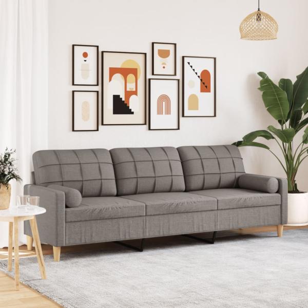 ARDEBO.de - Sofa 3-Sitzer mit Zierkissen Taupe 210 cm Stoff