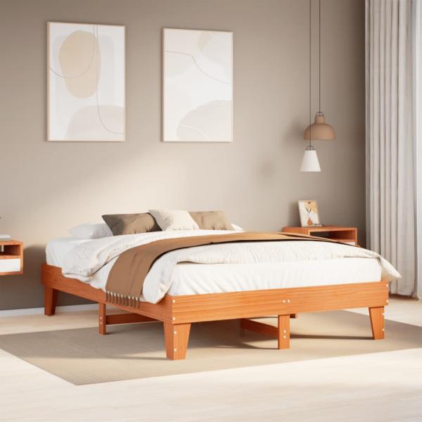 ARDEBO.de - Massivholzbett ohne Matratze Wachsbraun 150x200 cm Kiefernholz