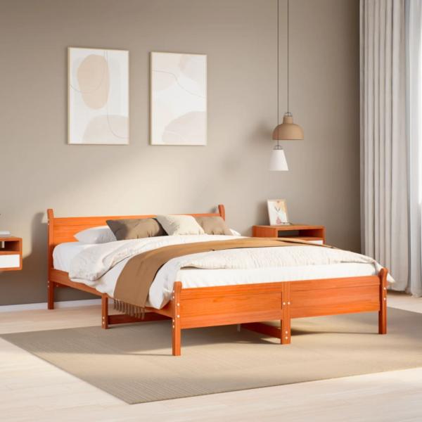 ARDEBO.de - Massivholzbett ohne Matratze Wachsbraun 120x190 cm Kiefernholz