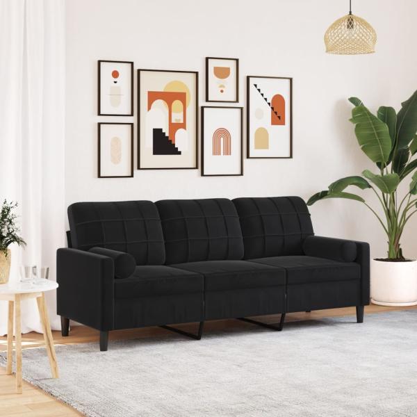 ARDEBO.de - 3-Sitzer-Sofa mit Zierkissen Schwarz 180 cm Samt
