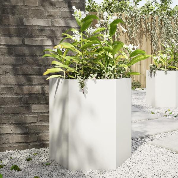 ARDEBO.de - Pflanzkübel Weiß Sechseckig 46x40x45 Stahl