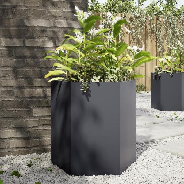 ARDEBO.de - Pflanzkübel Anthrazit Sechseckig 46x40x45 Stahl