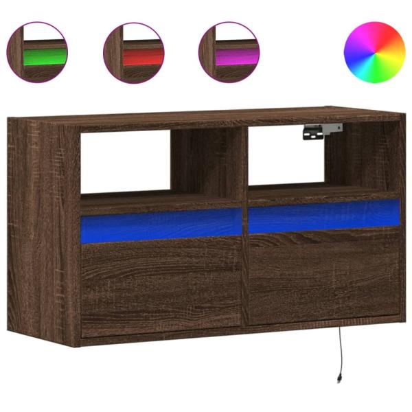 ARDEBO.de - TV-Wandschrank mit LED-Beleuchtung Braun Eiche-Optik 80x31x45cm
