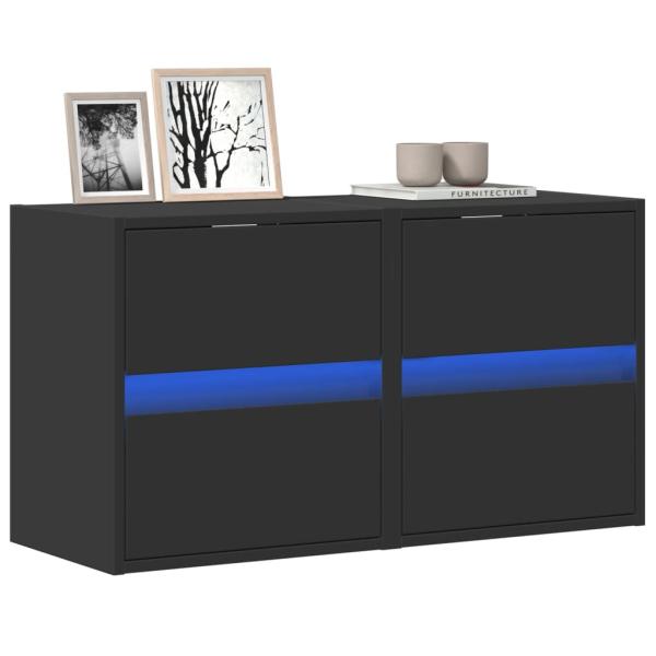 ARDEBO.de - TV-Wandschränke mit LED-Beleuchtung 2 Stk. Schwarz 41x31x45 cm