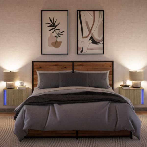 Wand-Nachttische mit LED-Leuchten 2 Stk. Sonoma-Eiche