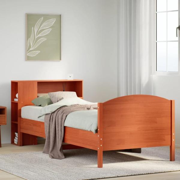ARDEBO.de - Massivholzbett mit Regal ohne Matratze Wachsbraun 100x200 cm