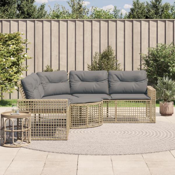 ARDEBO.de - Gartensofa in L-Form mit Kissen und Fußbank Beige Poly Rattan