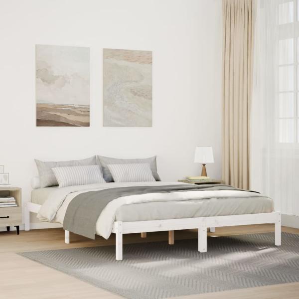 ARDEBO.de - Massivholzbett Extra Lang ohne Matratze Weiß 160x220 Kieferholz