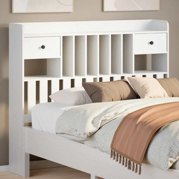 ARDEBO.de - Kopfteil mit Stauraum Weiß 135 cm Massivholz Kiefer
