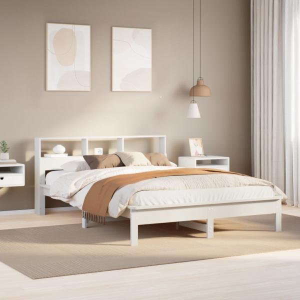 ARDEBO.de - Massivholzbett ohne Matratze Weiß 140x200 cm Kiefernholz