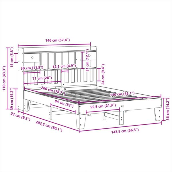 Massivholzbett ohne Matratze Weiß 140x200 cm Kiefernholz