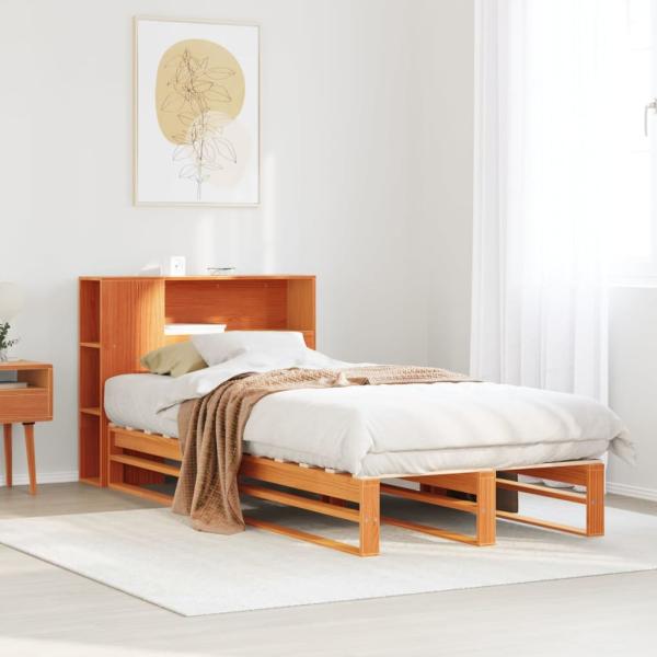 ARDEBO.de - Massivholzbett mit Regal ohne Matratze Wachsbraun 75x190 cm