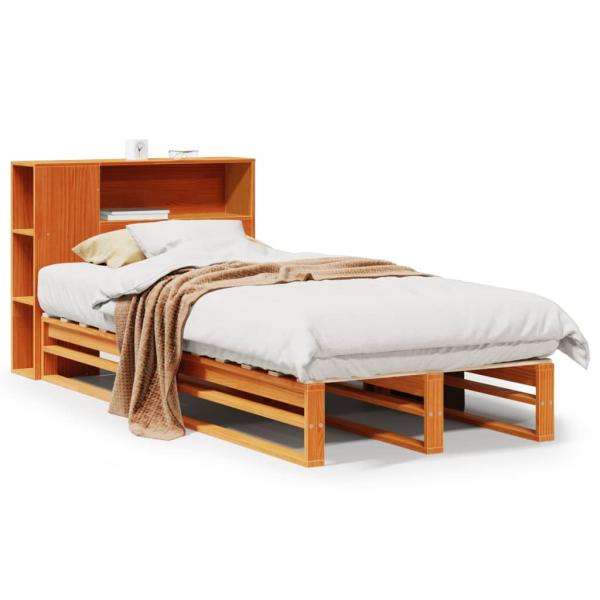 Massivholzbett mit Regal ohne Matratze Wachsbraun 75x190 cm