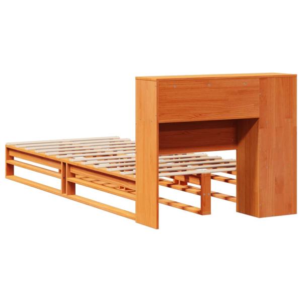 Massivholzbett mit Regal ohne Matratze Wachsbraun 75x190 cm