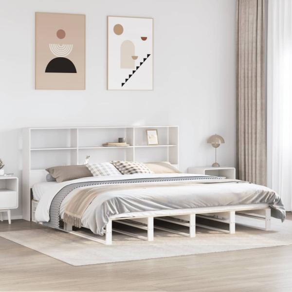 ARDEBO.de - Massivholzbett mit Regal ohne Matratze Weiß 180x200 cm