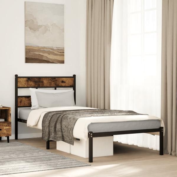 ARDEBO.de - Metallbett ohne Matratze Räuchereiche 100x190 cm