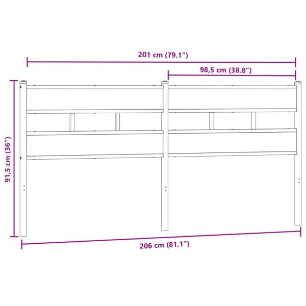 Kopfteil Räuchereiche 200 cm Eisen und Holzwerkstoff